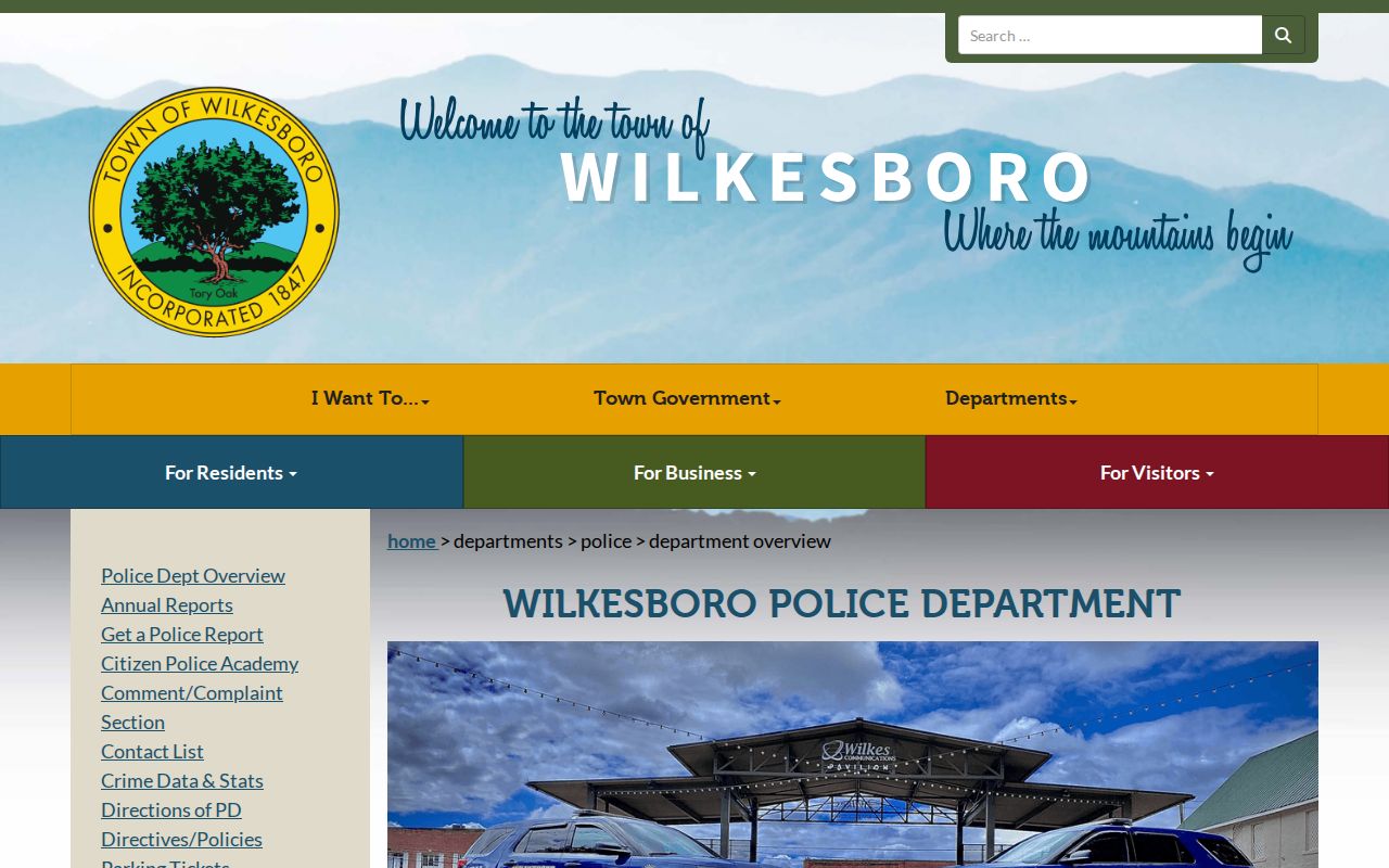 Official Wilkesboro Police overview showing department organization and public information