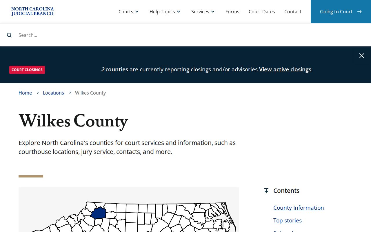 North Carolina Judicial Branch Wilkes County court location page