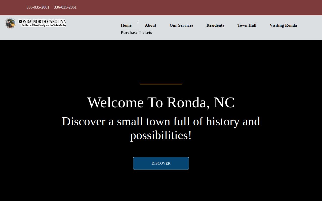 Official Town of Ronda contact page for Ronda arrest-record routing